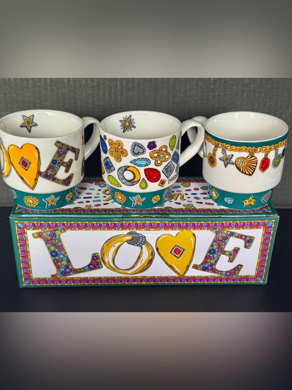 Brighton Love Specialty Mug Set of 3 Cups Multi Colored NIB New In Box